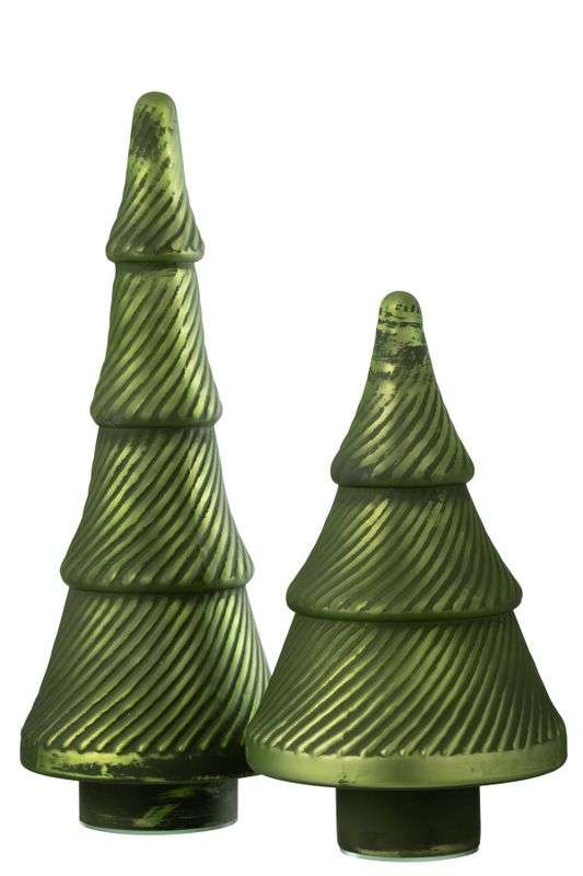 Kerstboom Geoxideerd Geribbeld Glas Groen Large H 41 x B 16  x L 16 cm  (55064)