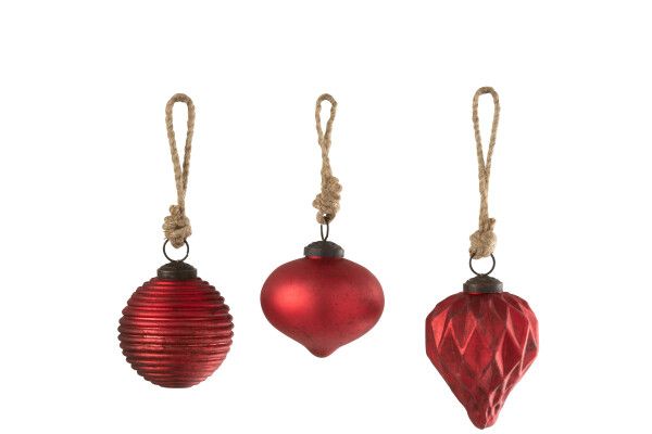 Kerstbal Geoxideerd Glas Rood Small Assortiment Van 3 H 6,5 x B 7,5 x L 7,5 cm (55065)