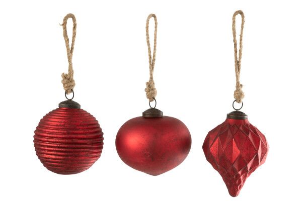 Kerstbal Geoxideerd Glas Rood Large Assortiment Van 3 H 10 x B 10 x L 10 cm (55066)