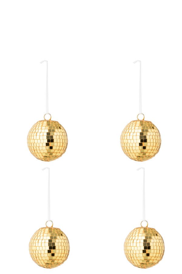 Doos Van 4 Kerstbal Spiegel Glas Geel Small H 7 x B 7 x L 7 cm (55108)