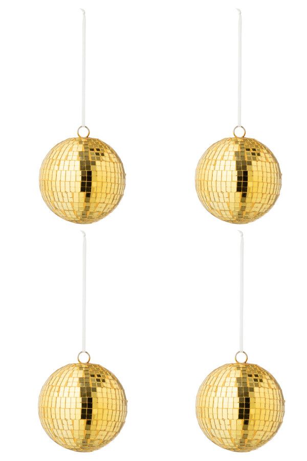 Doos Van 4 Kerstbal Spiegel Glas Geel Large H 11 x B 11 x L 11 cm (55109)