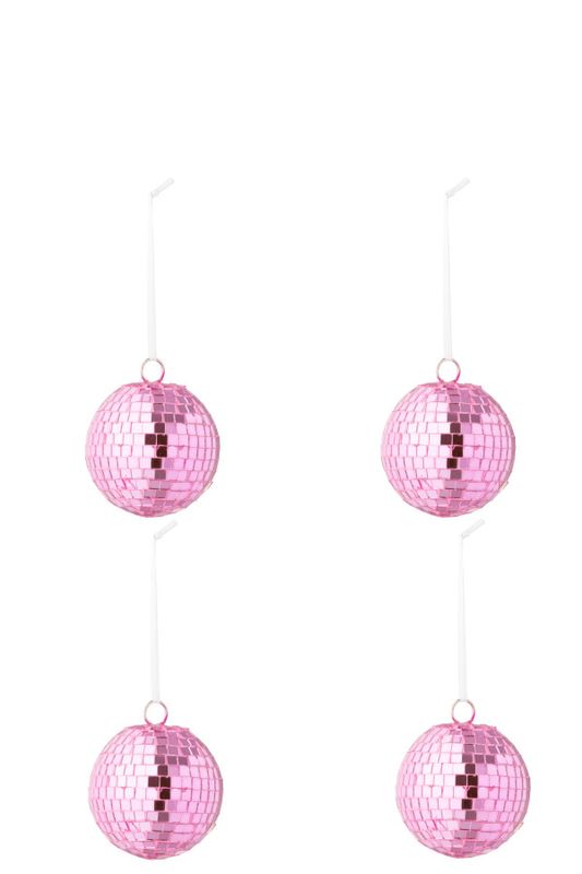 Doos Van 4 Kerstbal Spiegel Glas Roze Small H 7 x B 7 x L 7 cm  (55122)
