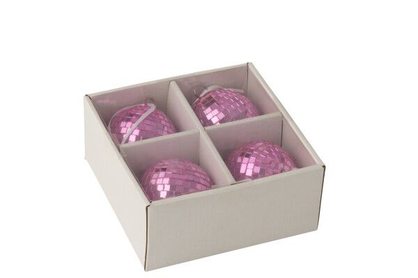 Doos Van 4 Kerstbal Spiegel Glas Roze Small H 7 x B 7 x L 7 cm  (55122)