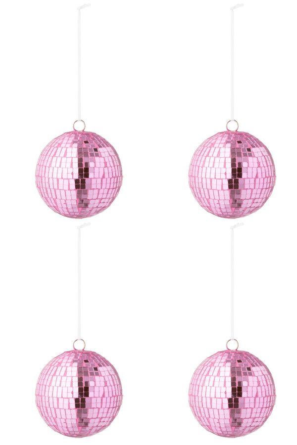Doos Van 4 Kerstbal Spiegel Glas Roze Large H 11 x B 11 x L 11 cm (55123)