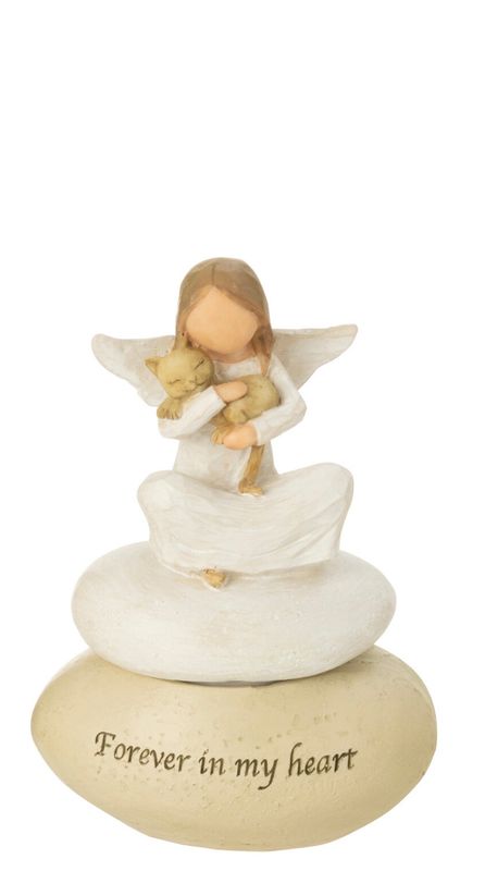 Engel Theelichthouder Steen Beige/Wit meisje  (55038 a) H 13,5;x B 7 x L 9,5 cm