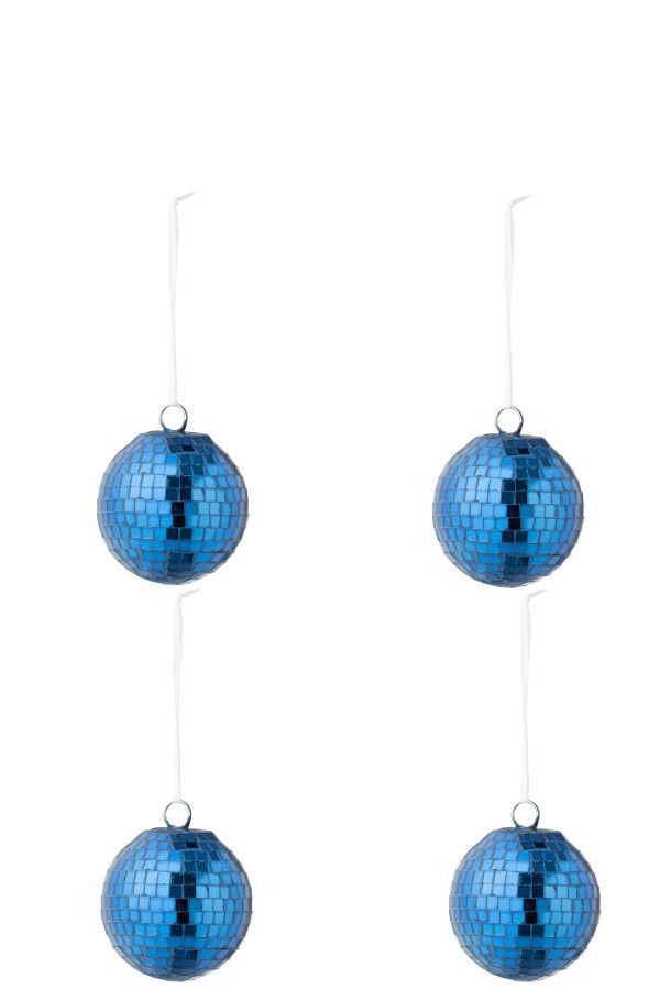 Doos Van 4 Kerstbal Spiegel Glas Blauw Small H 7 x B 7 x L 7 cm  (55164)
