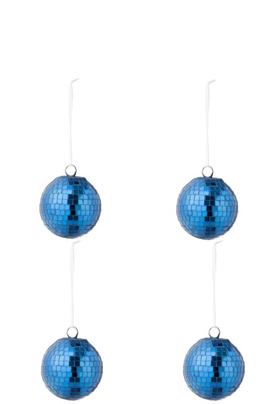 Doos Van 4 Kerstbal Spiegel Glas Blauw Small H 7 x B 7 x L 7 cm  (55164)
