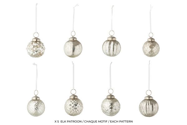 Doos Van 40 Kerstbal 8 Patronen Glas Zilverkleurig H 6 x B 6 x L 6 cm (55175)