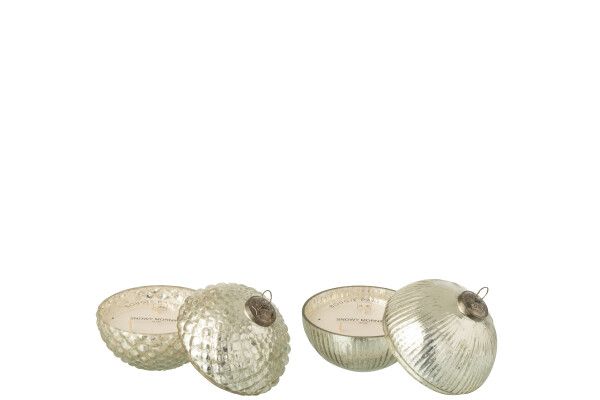 Geurkaars Kerstbal Glas Zilverkleurig Small Assortiment Van 2 H 13 x B 12,5 x L 12,5 cm (55176)