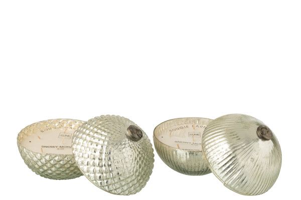 Geurkaars Kerstbal Glas Zilverkleurig Large Assortiment Van 2 H 18,5 x B 17,5 x L 17,5 cm (55177)