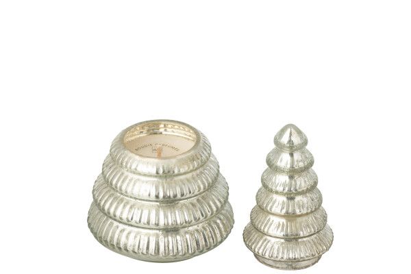 Geurkaars Boom Geribbeld Glas Zilverkleurig Small H 17,5 x B 11 x L 11 cm (55184)