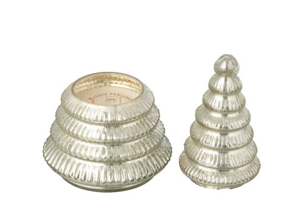 Geurkaars Boom Geribbeld Glas Zilverkleurig Large H 21,5 x B 13 x L 13 cm (55185)