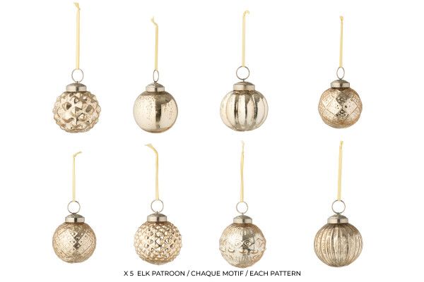 Doos Van 40 Kerstbal 8 Patronen Glas Goudkleurig H 6 x B 6 x L 6 cm (55186)