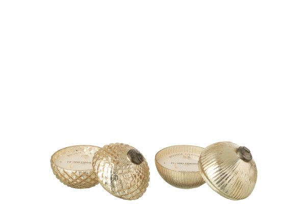 Geurkaars Kerstbal Glas Goudkleurig Small Assortiment Van 2 H 13 x B 12,5 x L 12,5 cm (55187)