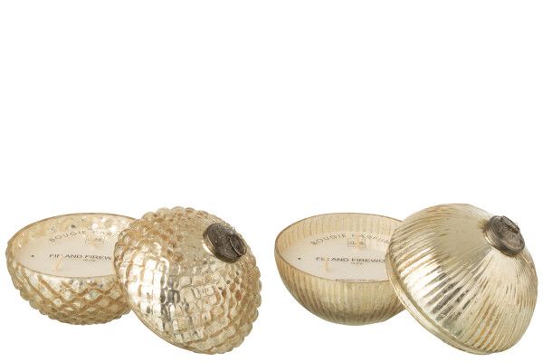 Geurkaars Kerstbal Glas Goudkleurig Large Assortiment Van 2 H 18,5 x B 17,5 x L 17,5 cm  (55188)