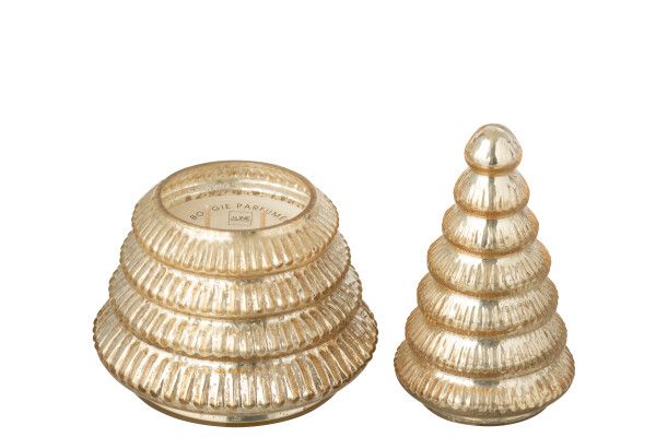 Geurkaars Boom Geribbeld Glas Goudkleurig Large H 21,5 x B 13 x L 13 cm (55196)