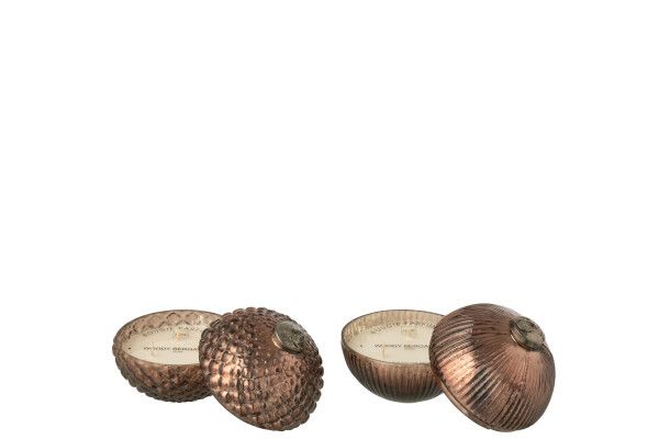 Geurkaars Kerstbal Glas Bruin Small Assortiment Van 2 H 13 x B 12,5 x L 12,5 cm  (55198)