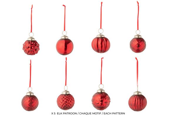 Doos Van 40 Kerstbal 8 Patronen Glas Kerstrood H 6 x B 6 x L 6 cm  (55208)