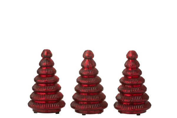 Doos Van 3 Boom Led Geribbeld Glas KerstroodH 10 x B 19 x L 31,5 cm  (55215)