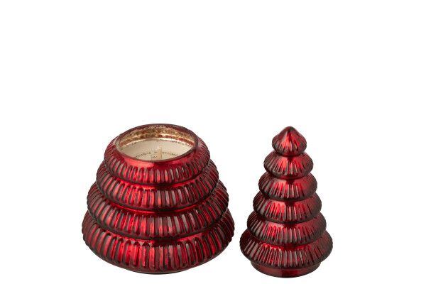 Geurkaars Boom Geribbeld Glas Kerstrood Small H 17,5 x B 11 x L 11 cm (55217)