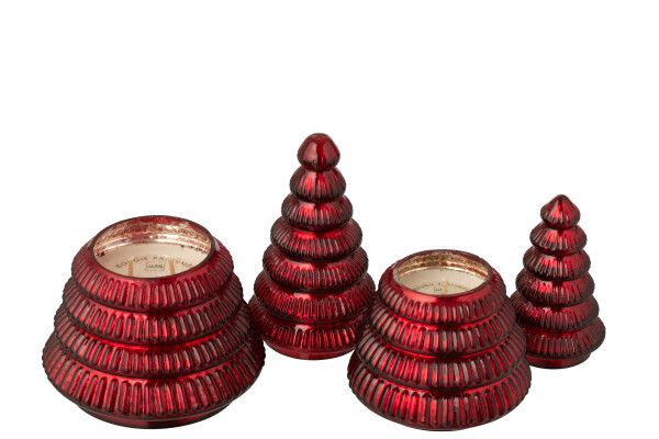 Geurkaars Boom Geribbeld Glas Kerstrood Large H 21,5 x B 13 x L 13 cm (55218)