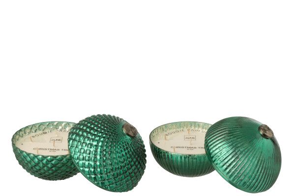 Geurkaars Kerstbal Glas Groen Large Assortiment Van 2 5 H 18,5 x B 17,5 x L 17,5 cm (55221)
