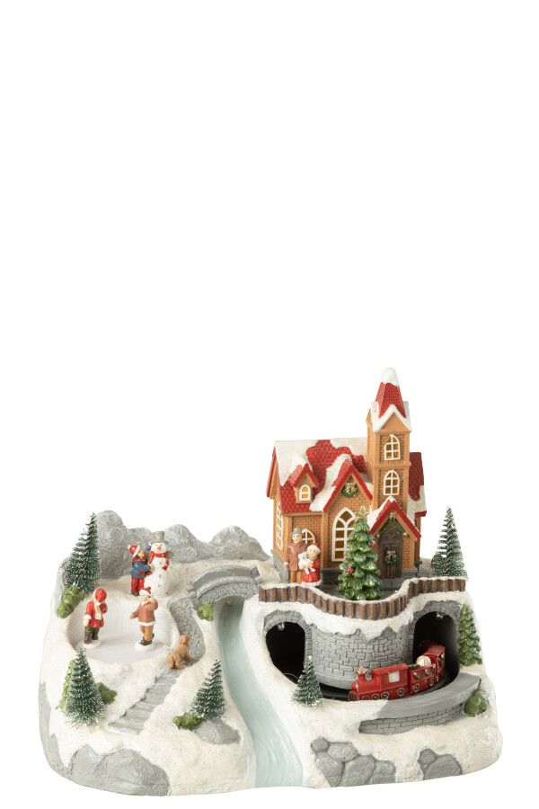 Dorp Trein+Skaten Polyresin Meerkleurig H 24 x B 20 x L 28,5 cm  (55244)