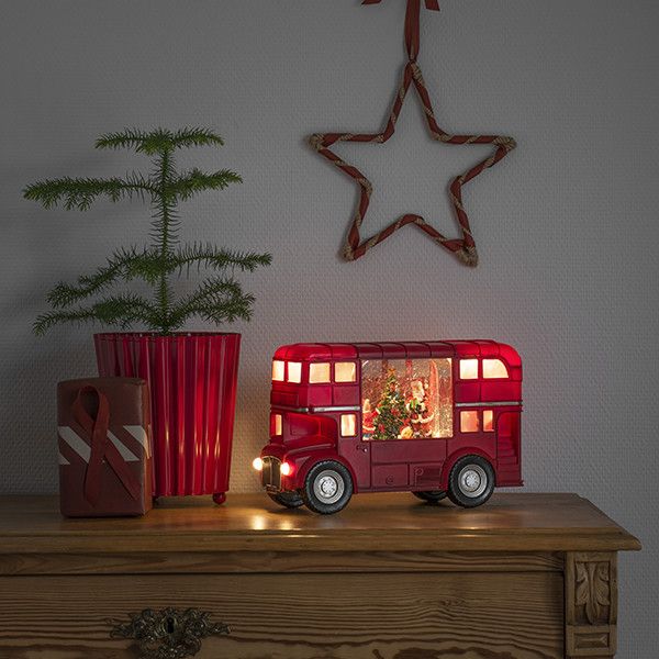 Bus Led +Muziek Kerstman Plastiek Meerkleurig H 18 x B 9,5 x L 29,5 cm  (55246)