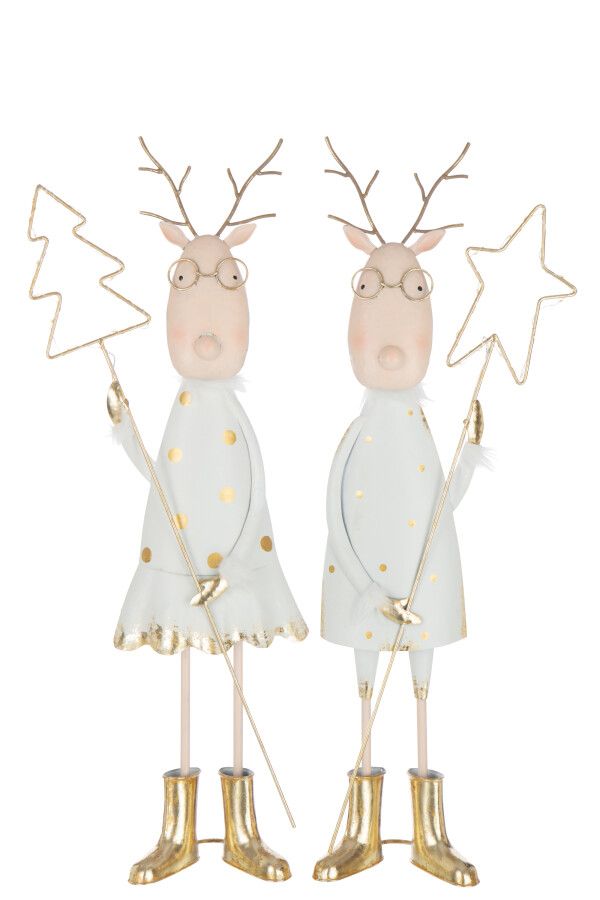 Rendier Led Boom + Ster Ijzer Goudkleurig/Wit Assortiment Van 2 H 76,5 x B 12 x L 29,5 cm (55262)