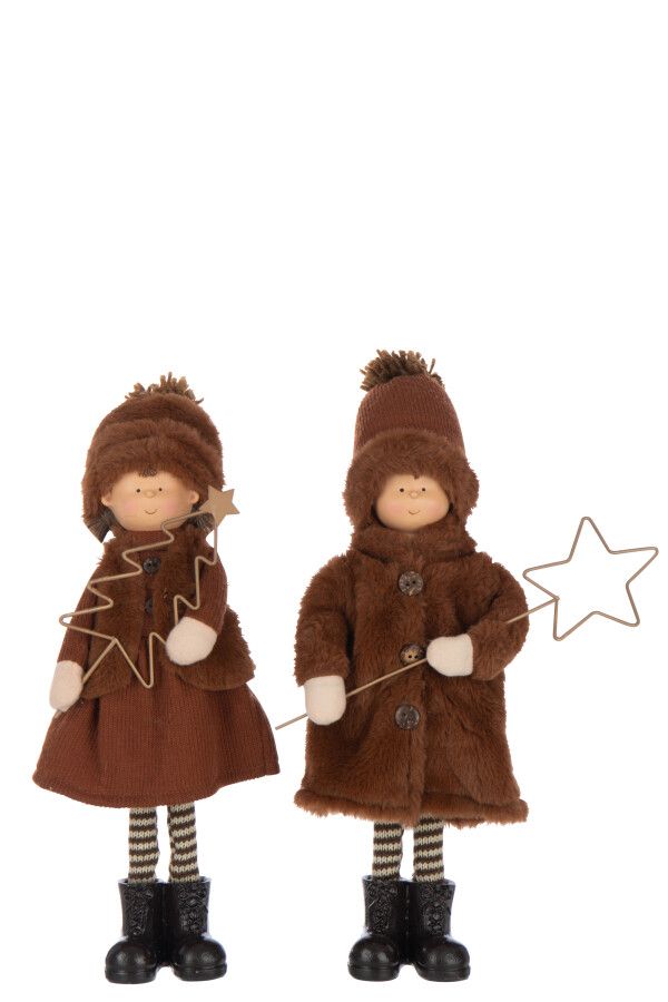 Jongen/Meisje Ster + Boom Polyester Meerkleurig Assortiment Van 2 H 36 x B 9 x L 14 cm (55286)