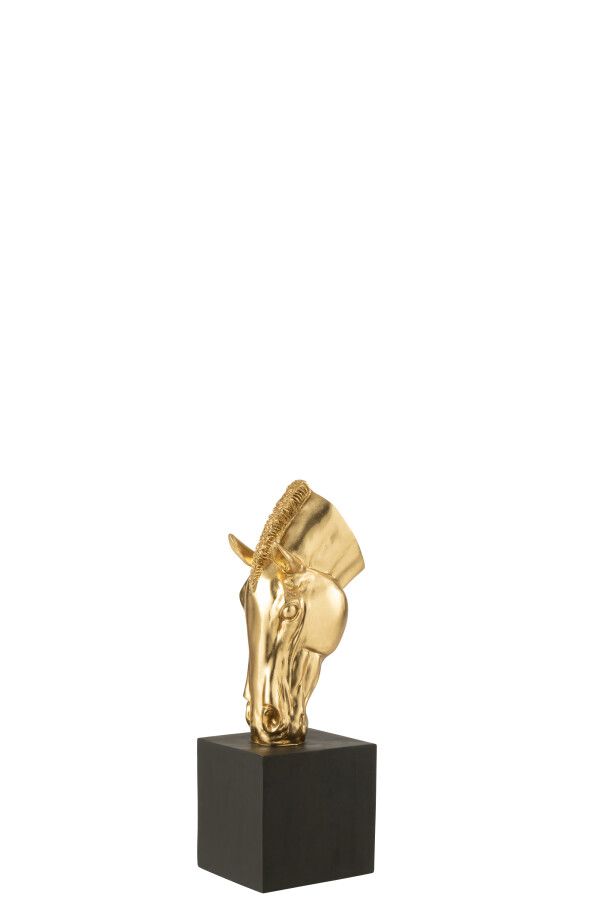Paard Op Voet Polyresin Goudkleurig/Zwart Small H 44 x B 14 x L 18,5 cm (55304)