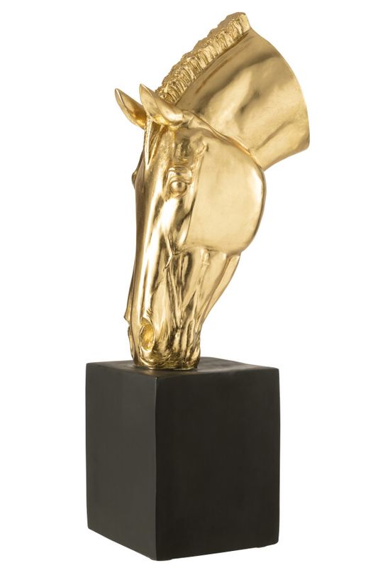 Paard Op Voet Magnesiumoxide Goudkleurig/Zwart Large H 95 x B 27 x L 39 cm (55305)
