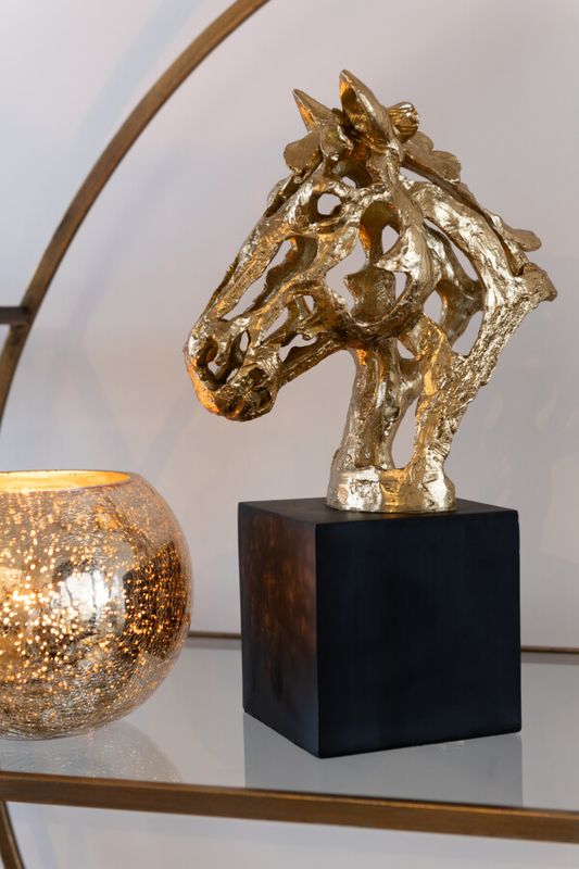 Paard Op Voet Polyresin Goudkleurig/Zwart Small H 26,5 x B 9,5 x L 16 cm (55306)