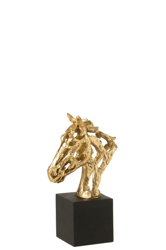 Paard Op Voet Polyresin Goudkleurig/Zwart Small H 26,5 x B 9,5 x L 16 cm (55306)