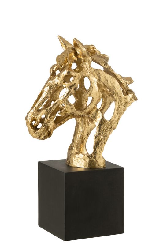 Paard Op Voet Polyresin Goudkleurig/Zwart Large H 401 x B 13,5 x L 22 cm (55307)
