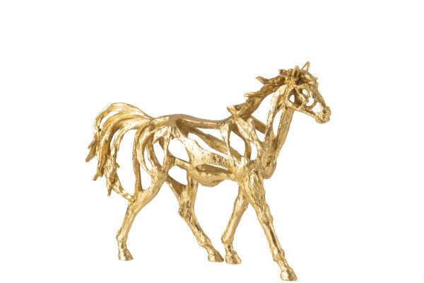 Paard Rennen Polyresin Goudkleurig Small H 36,5 x B 11,5 cm  (55308)
