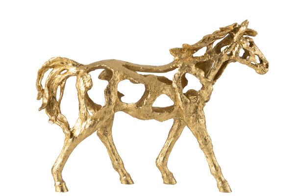 Paard Rennen Polyresin Goudkleurig Large H43,5 x B 13,5 x L 57 cm (55309)