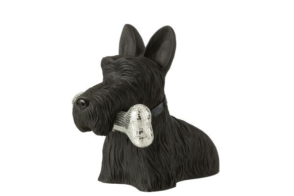 Schotse Terrier + Bot Polyresin Zwart H 34 x B 24 x L 39 cm  (55321)