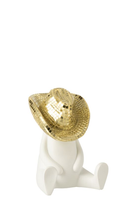 Cowboy Mozaïek Polyresin Wit/Goudkleurig H 18,5 x B 14 x L 14 cm  (55329)
