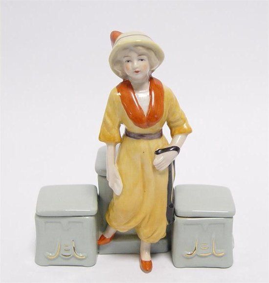 Mosterdpotje - Deftige dame - Porselein - 15,5 cm hoog