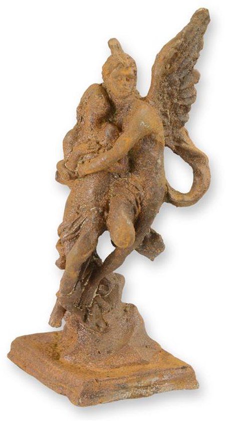 Beeld Cupido en Psyche van gietijzer – romantisch roestkleurig beeldje in antieke stijl – decoratief figuur voor interieur of tuin