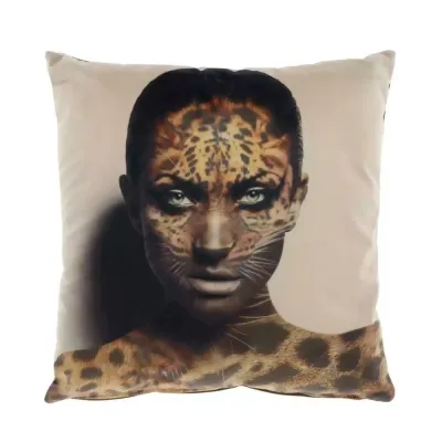 Unique Living kussen Panter portret bruin 45 x 45 cm