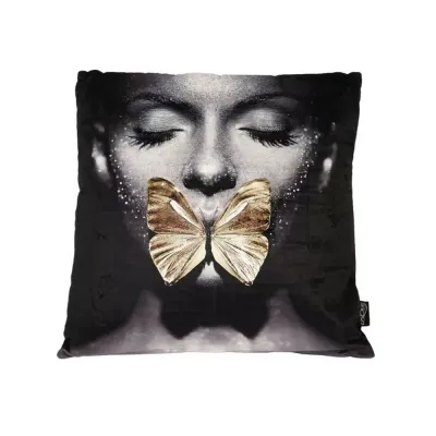 Unique Living kussen Portret met vlinder beige 45 x 45 cm