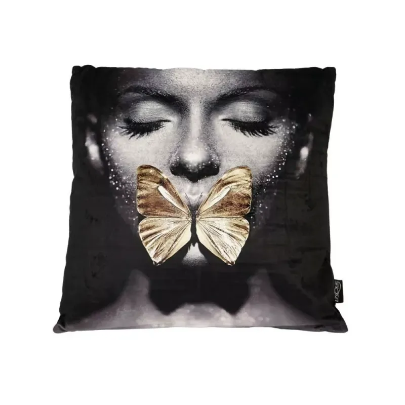 Unique Living kussen Portret met vlinder beige 45 x 45 cm