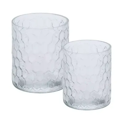 Theelichthouder honingraat optiek transparant 10,5 cm set van 2
