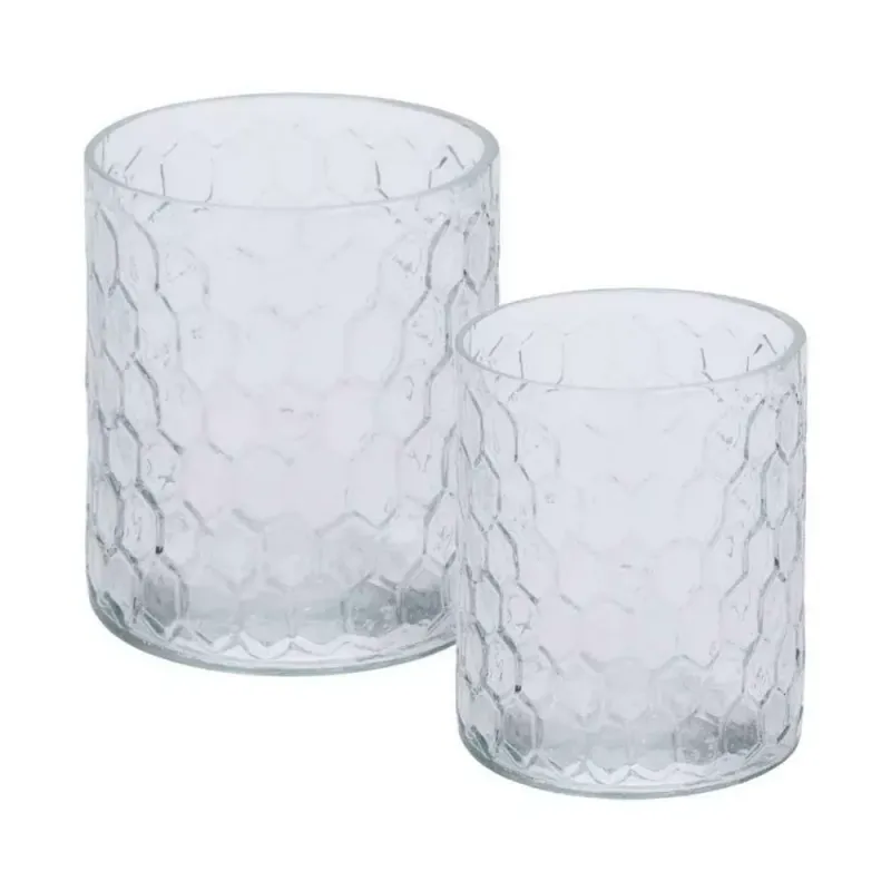 Theelichthouder honingraat optiek transparant 10,5 cm set van 2