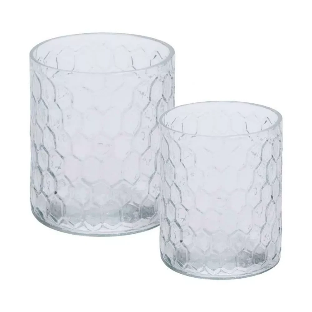 Theelichthouder honingraat optiek transparant 10,5 cm set van 2