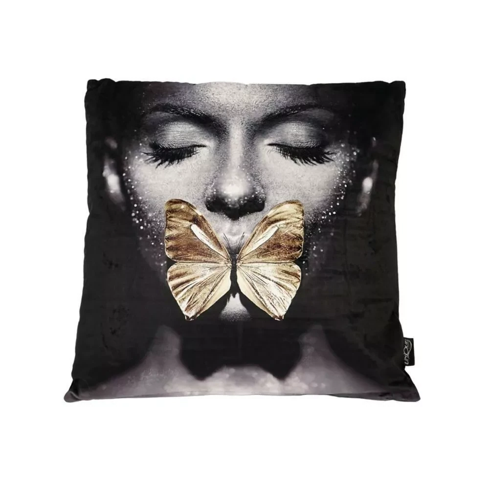 Unique Living kussen Portret met vlinder beige 45 x 45 cm