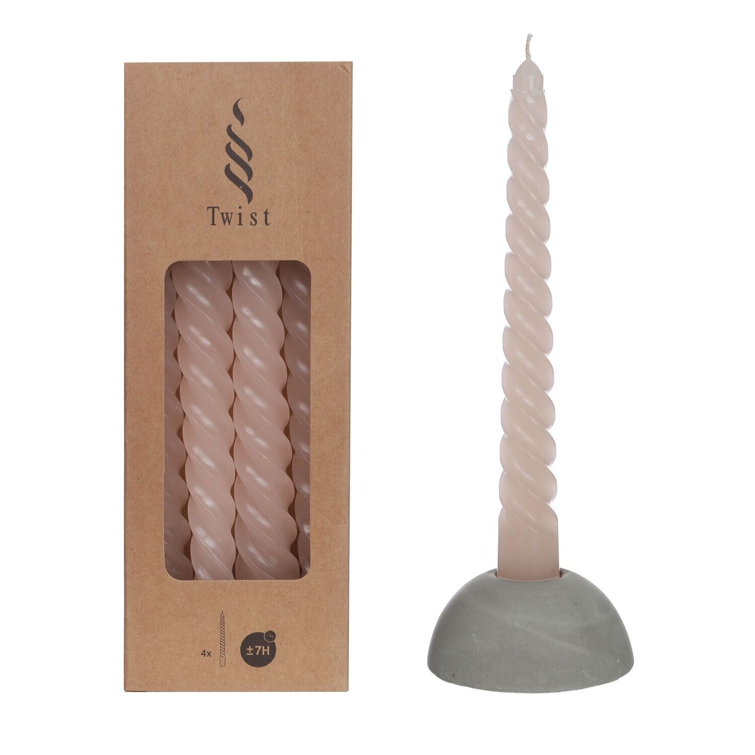 Twist kaarsen licht roze h.19 Ø 2,2 cm