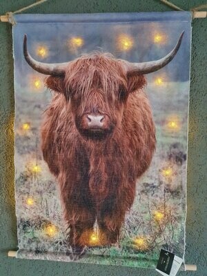 Wandkleed Schotse Hooglander met 40 LED warm wit 75 x 120  cm